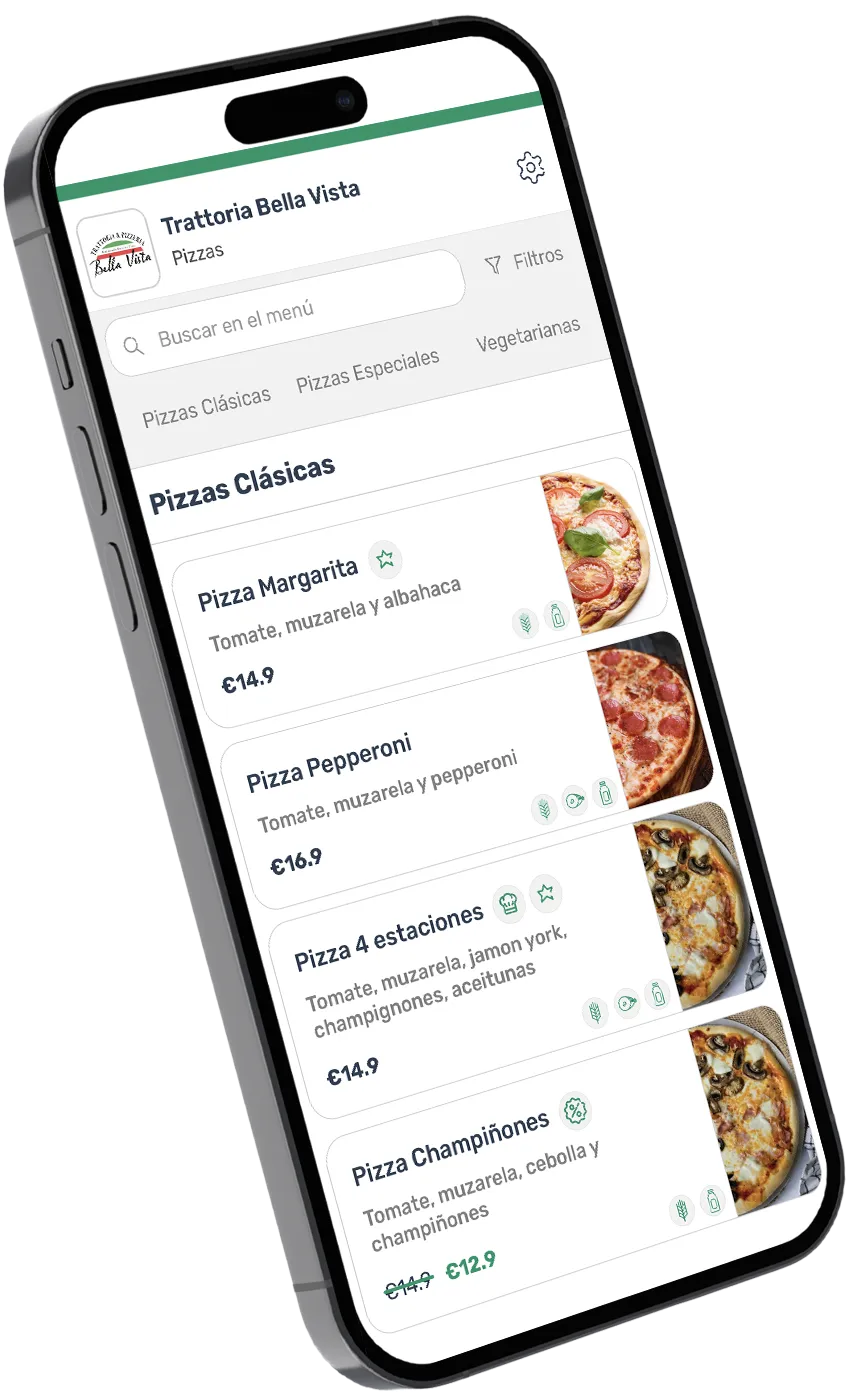 Menú digital en smartphone - Trattoria Bella Vista
