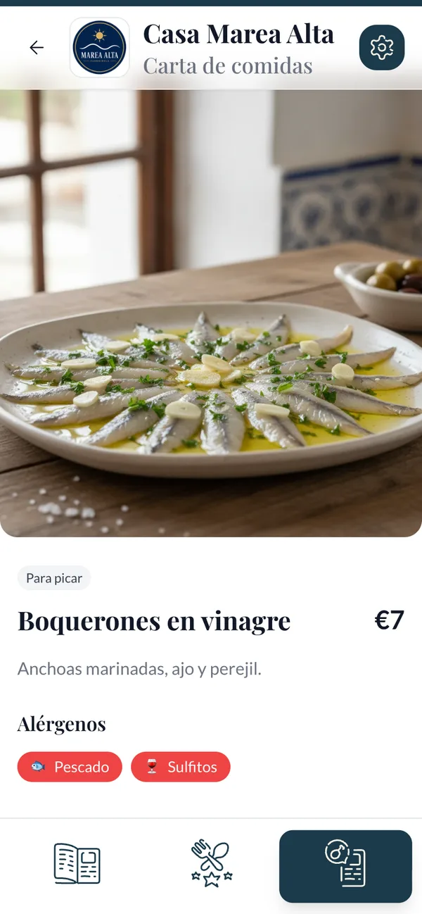 Plato con foto en la carta pública