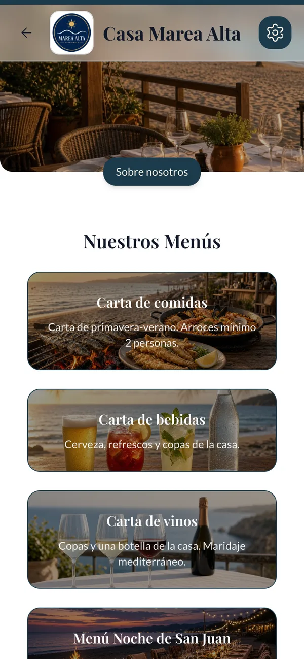 Portada del restaurante con horarios y datos
